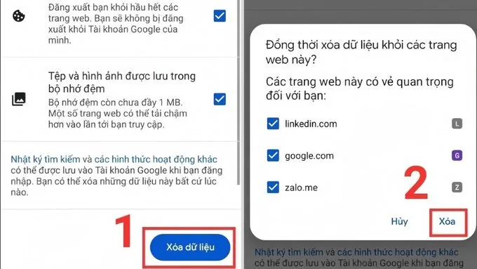 Xoá dữ liệu duyệt web bước 2