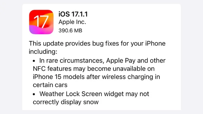 Các lỗi được sửa trên phiên bản iOS 17.1.1