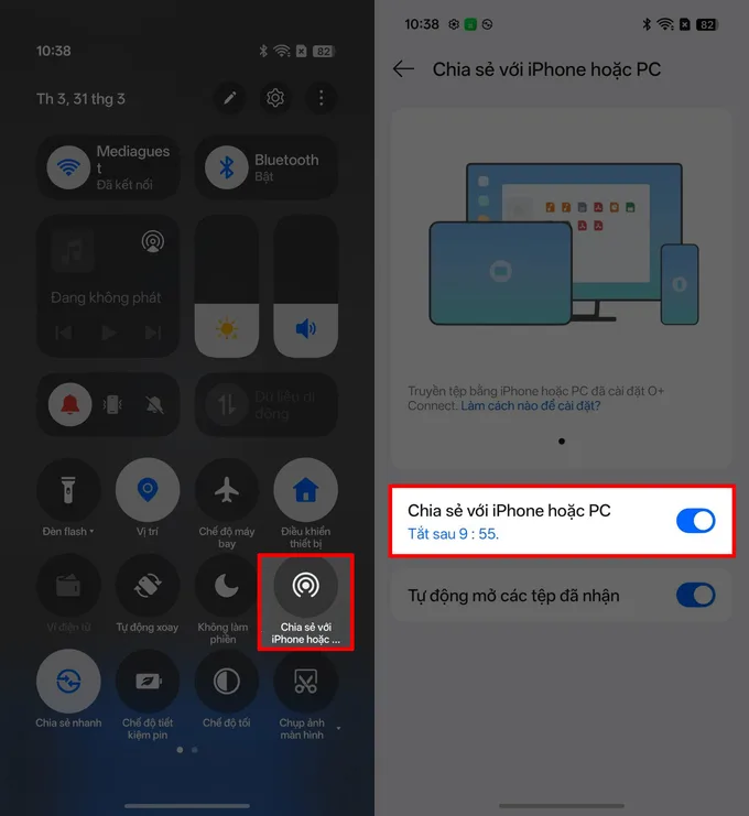 Nhấn vào mục Chia sẻ với iPhone và PC