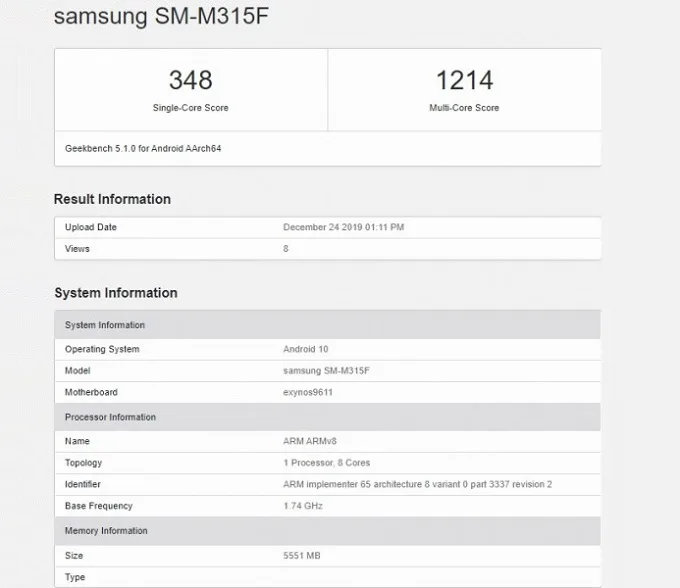 Galaxy M31 lộ diện thông số cấu hình ấn tượng trên Geekbench