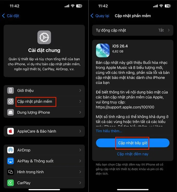 Cập nhật phiên bản iOS giúp khắc phục tình trạng camera iPhone không chụp được