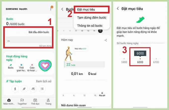 cài đặt ứng dụng Samsung Health theo dõi và đếm số bước