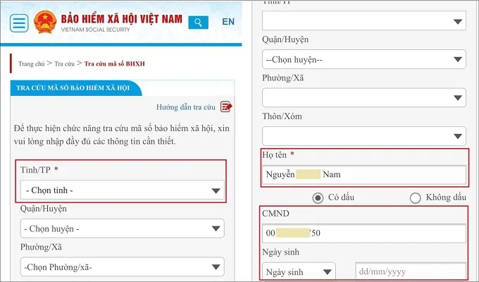 Hoàn thiện các thông tin cần cung cấp trên màn hình