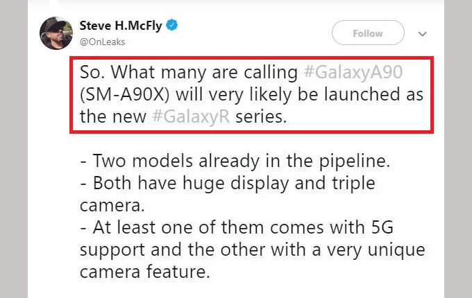 Tin đồn về Galaxy A90