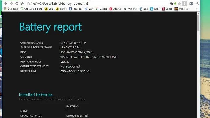 Đọc báo cáo dữ liệu về pin laptop