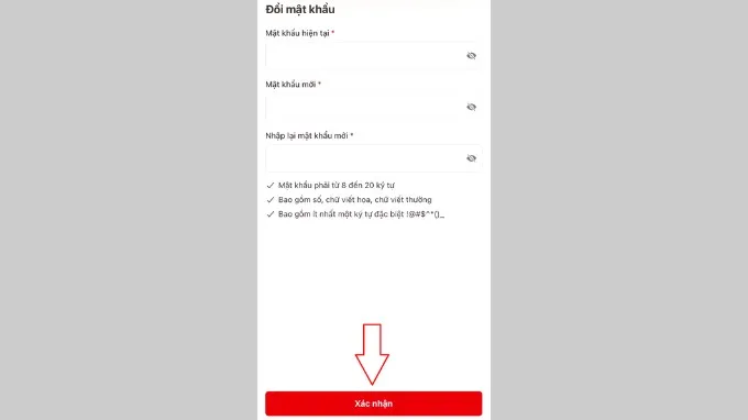 Bước 3 đổi mật khẩu trên VNeID