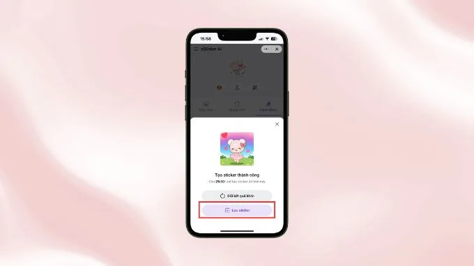 Nếu đã ưng ý rồi thì hãy nhấn lệnh Lưu sticker để sử dụng