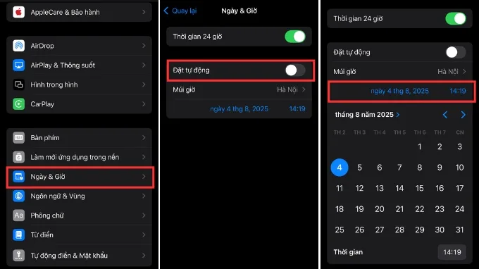 Cách chỉnh giờ trên iPhone bằng cài đặt thủ công