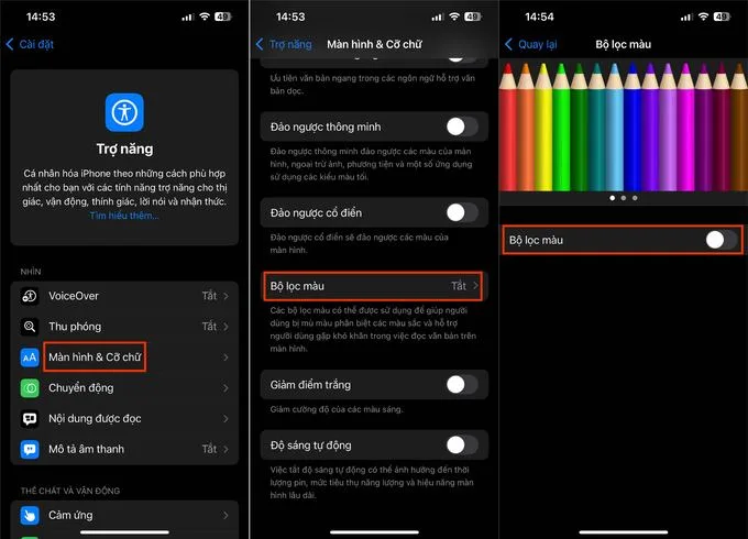 Điều chỉnh bộ lọc màu iPhone