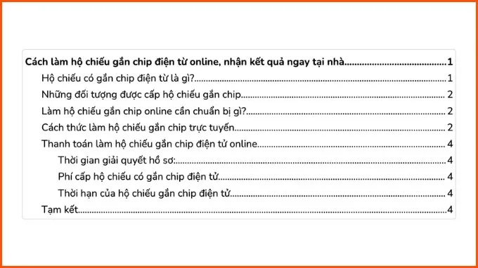 Bảng mục lục dạng tab chấm