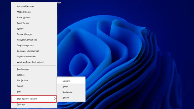 Sử dụng Windows + X để tắt máy tính bằng bàn phím