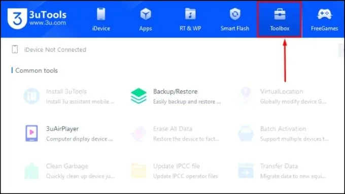 Chọn mục Toolbox trên phần mềm