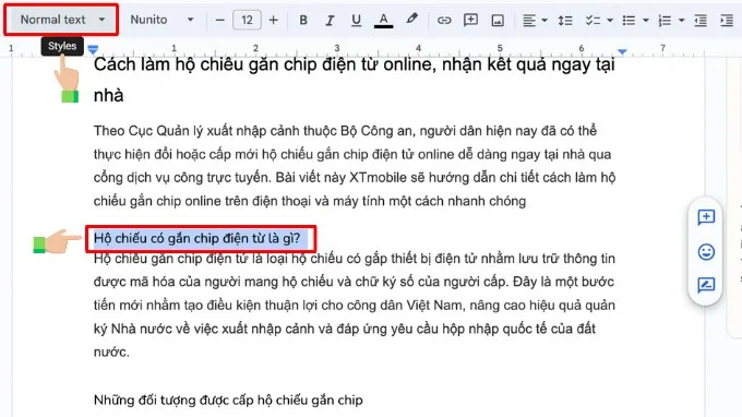 Bước 1 chỉ định thẻ Headings để tạo mục lục trên Google Docs
