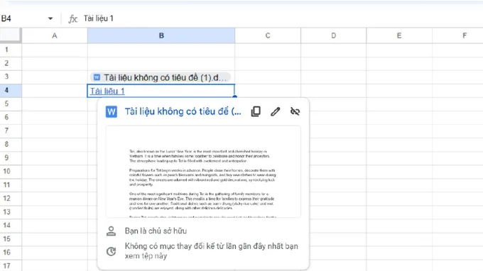 Bước 4 của cách chèn file Word vào Google Sheets dưới dạng Hyperlink