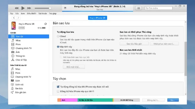 Sao lưu dữ liệu trên iPhone qua iTunes