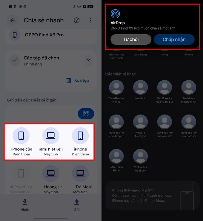 Trên iPhone hoặc MacBook, nhấn Đồng ý để nhận file