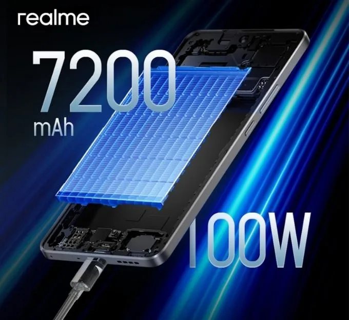 Realme GT 7 sở hữu pin khủng 7200 mAh và công suất sạc 100W