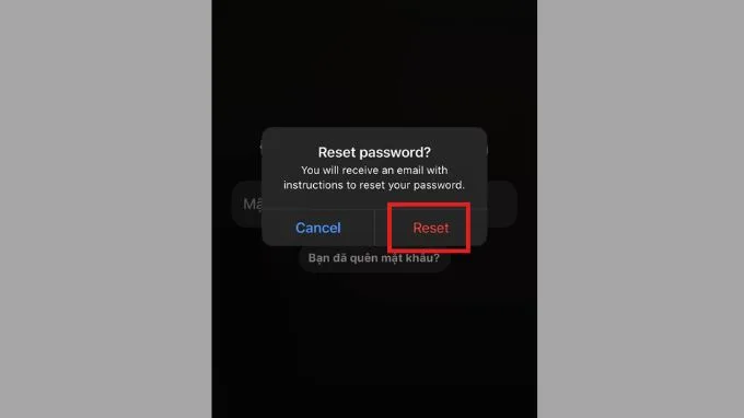 Chọn mục Reset để đổi mật khẩu