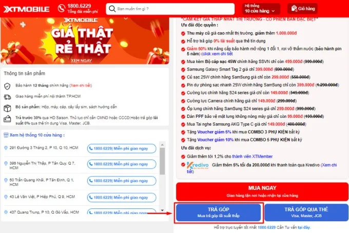 Bước 1 mua điện thoại trả trước 0 đồng trên trang XTmobile.vn