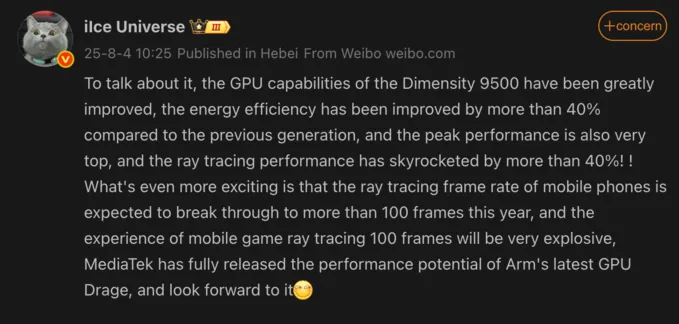 MediaTek Dimensity 9500 dự kiến cải thiện đáng kể về GPU và ray tracing