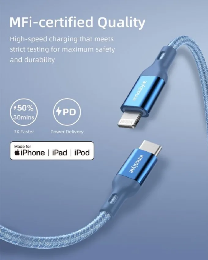 Cáp sạc Innostyle Powerflex USB-C to Lightning MFI 20/30/60W 1.5m