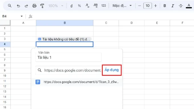 Bước 3 của cách chèn file Word vào Google Sheets dưới dạng Hyperlink