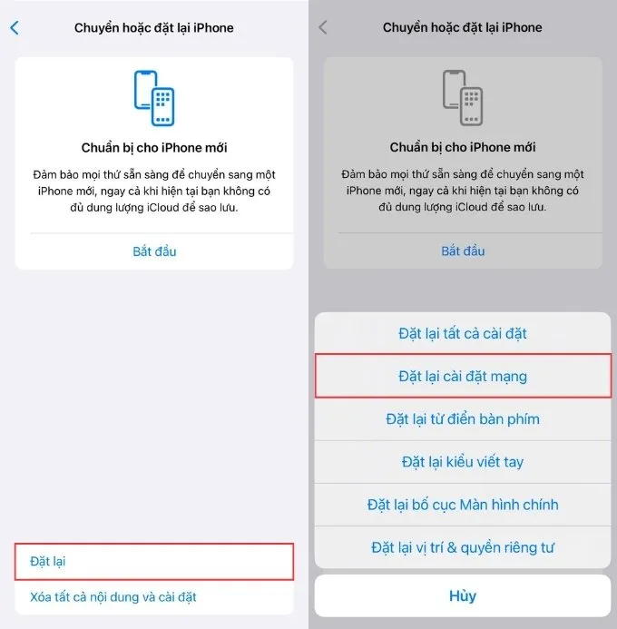 Khởi động lại iPhone và đặt lại cài đặt mạng