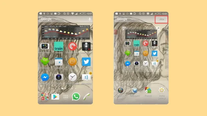 chạm và giữ thanh Tìm kiếm Google, nhấn chọn ‘’Hide’’ để ẩn đi.