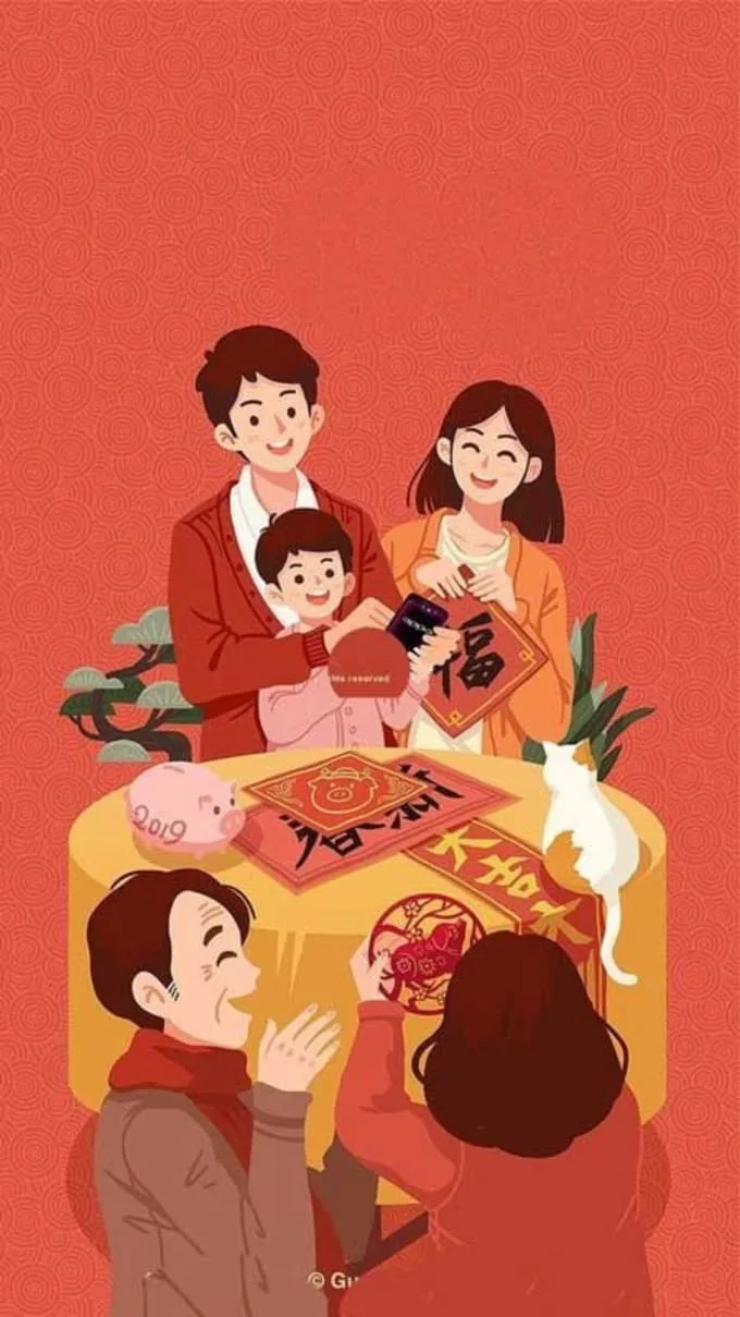 Hình nền Tết chủ đề gia đình sum vầy