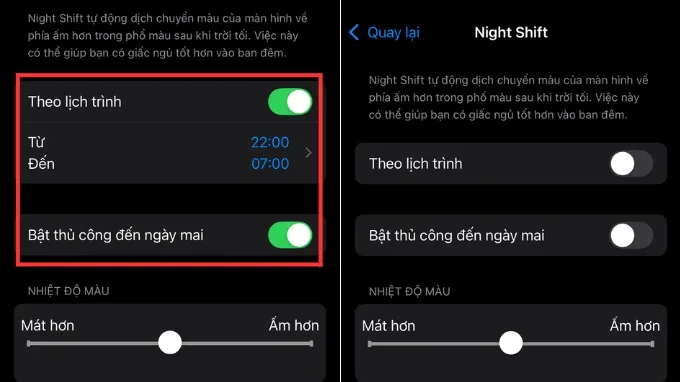 Tắt chế độ Night Shift