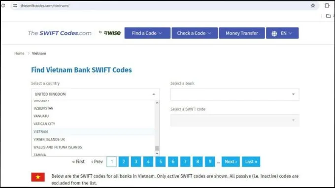 Cách tra cứu mã Swift code Techcombank