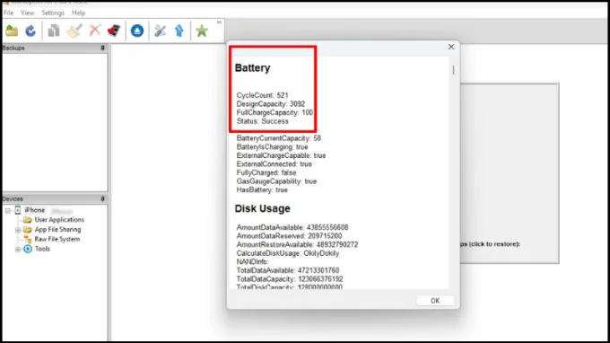 Kiểm tra pin iPhone thông qua iBackupBot