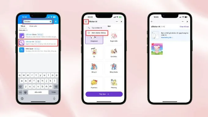 Nhấn vào biểu tượng ba dấu gạch, sau đó nhấn mục Xem sticker đã lưu