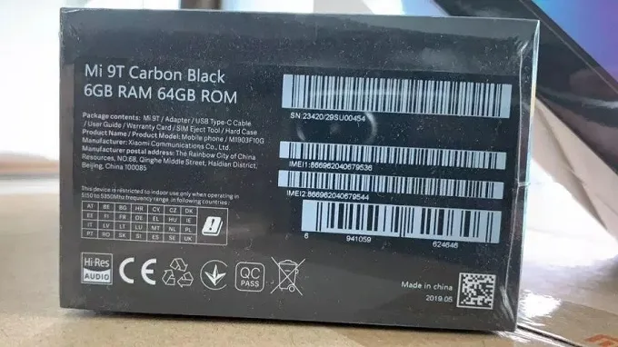Thông số cấu hình in trên vỏ hộp Mi 9T y hệt Redmi K20