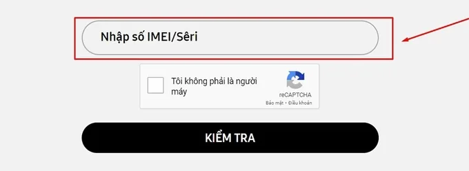 Nhập chính xác mã IMEI của thiết bị vào ô tra cứu
