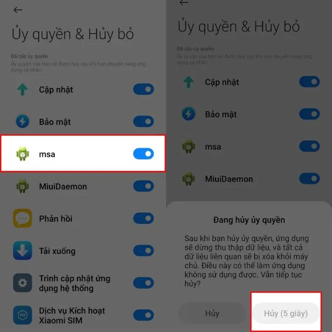 Thu hồi quyền hạn MSA - MIUI System Ads