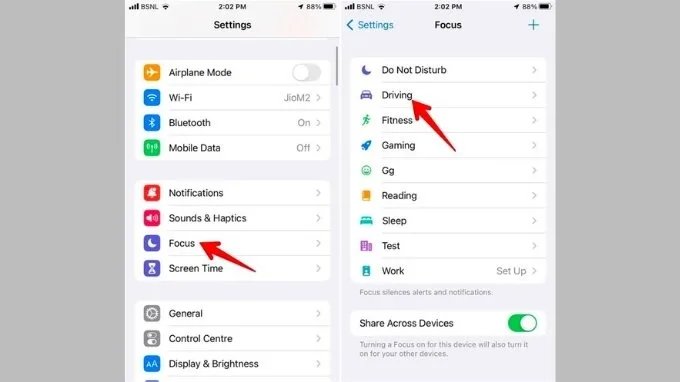 Tắt chế độ tập trung lái xe trên iPhone 14 khi bị lỗi tự chuyển qua chế độ im lặng