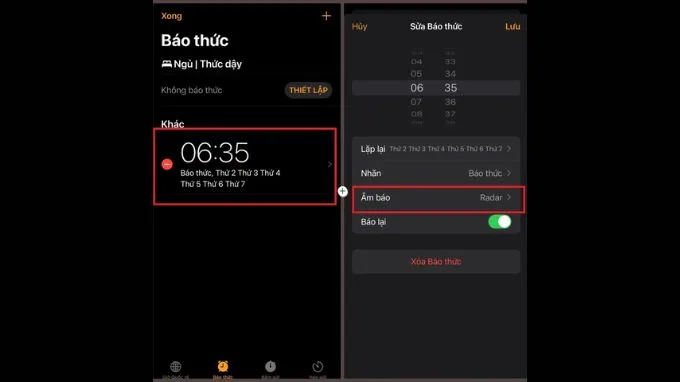 Bước 2: Cách đổi nhạc chuông báo thức iPhone ngay trên ứng dụng 