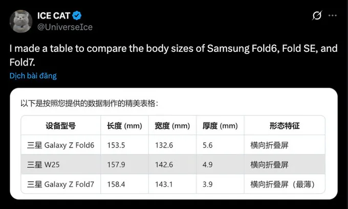 Kích thước của Galaxy Z Fold 7