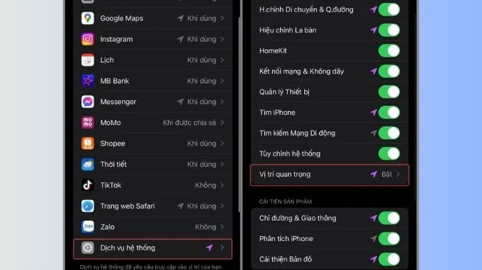 Chọn vào mục Vị trí quan trọng
