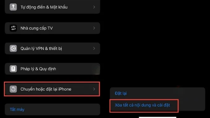 Chọn Chuyển hoặc đặt lại iPhone