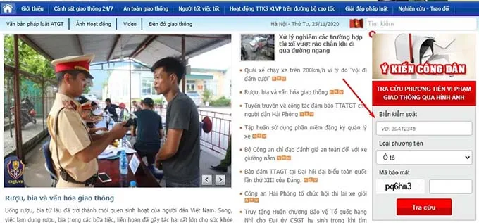 Tra cứu phạt nguội qua website Cục Cảnh sát giao thông