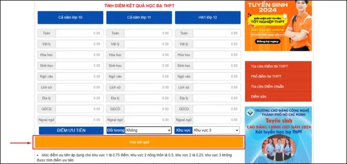 Tính điểm xét học bạ 2024 qua trang web THPT Quốc gia