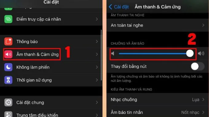 Kiểm tra và tăng âm lượng chuông trong Cài đặt
