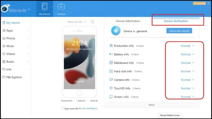 Kiểm tra pin iPhone thông qua iTools
