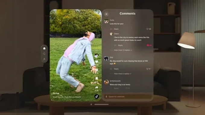 Giao diện của Tiktok trên Apple Vision Pro