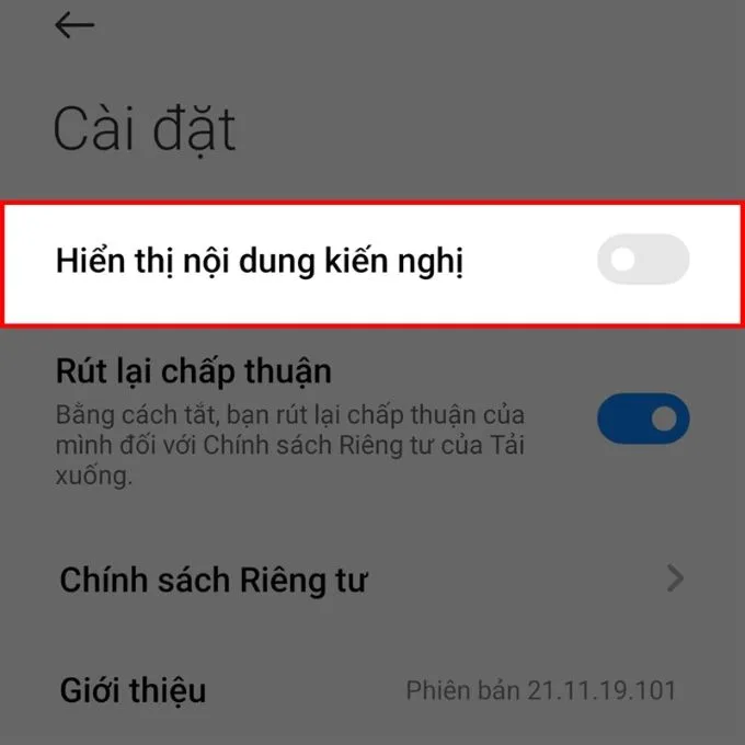 Tắt quảng cáo trong phần Tải xuống trên Xiaomi