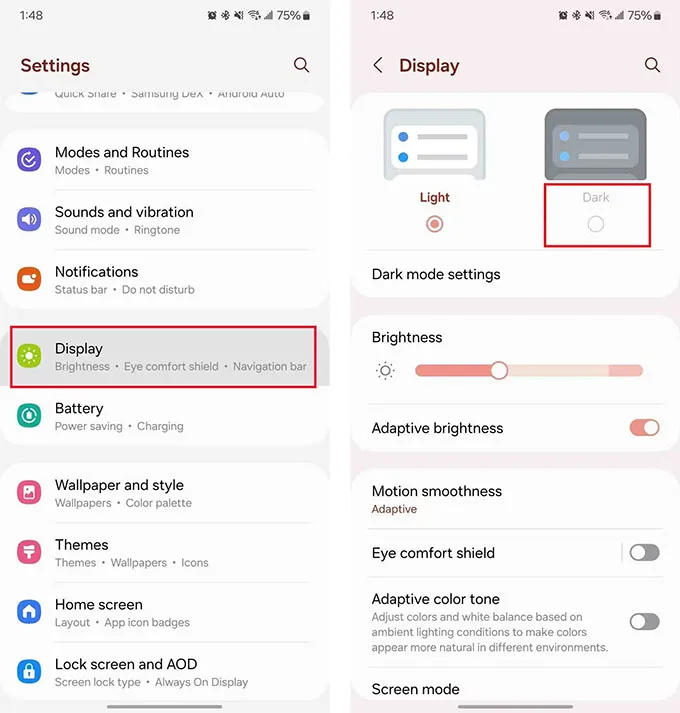 Kích hoạt chế độ tối trên Galaxy Z Flip 6