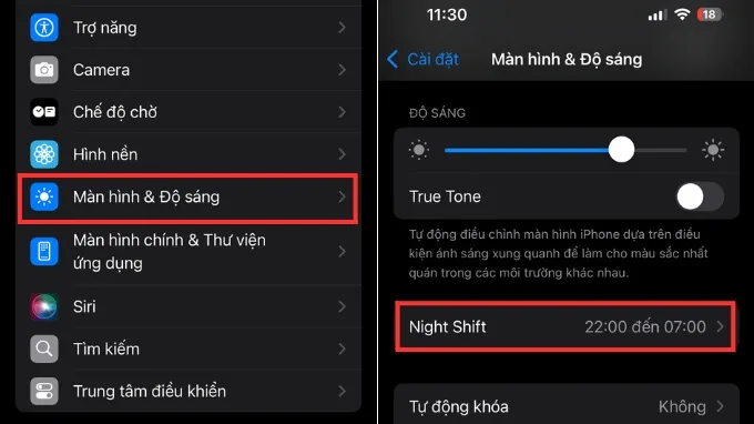 Tắt chế độ Night Shift