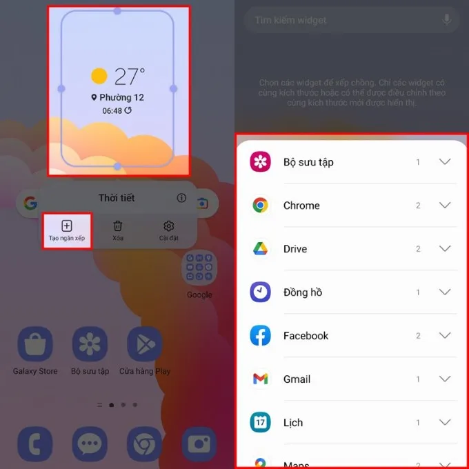 Chồng widget trên Galaxy S24 Plus